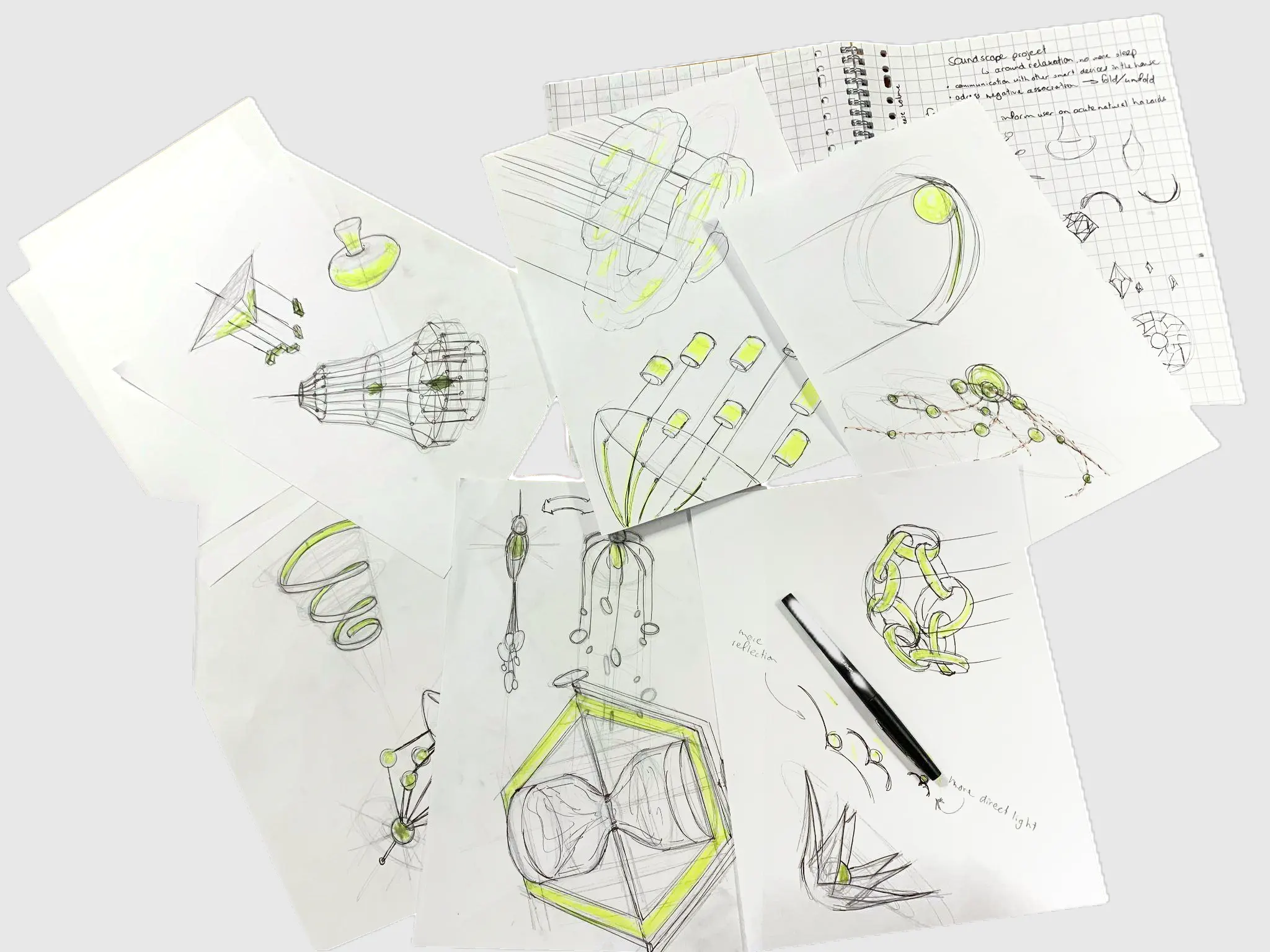 Early-stage chandelier form sketches
