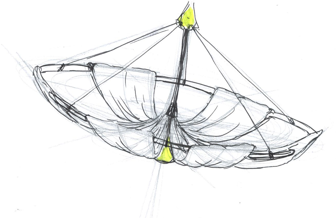 Standout concept sketch — chandelier with moving fabric
